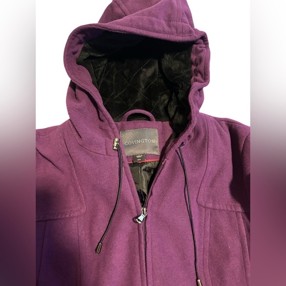 Covington womens sz medium purple full zip peacoat w adjustable plush lined hood - Picture 4 of 9